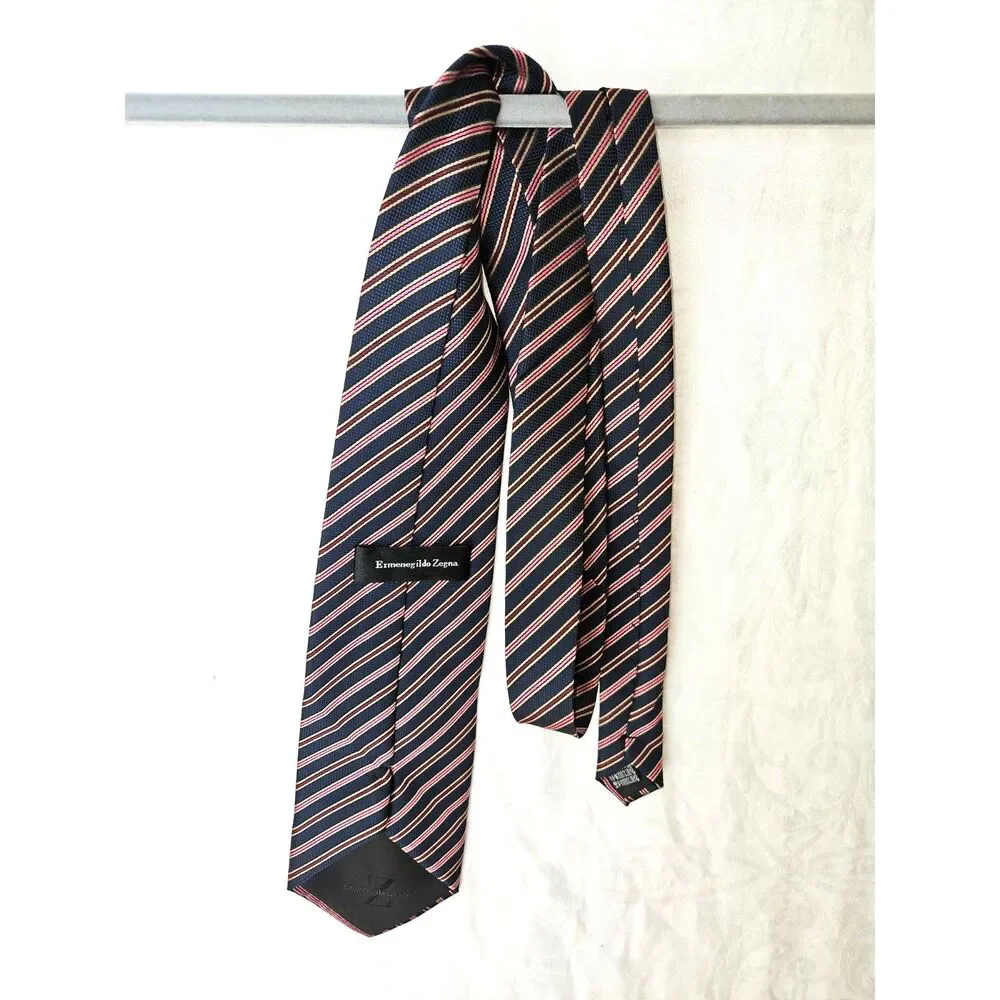 ERMENEGILDO ZEGNA Salmon Blue Diagonal Striped Tie
